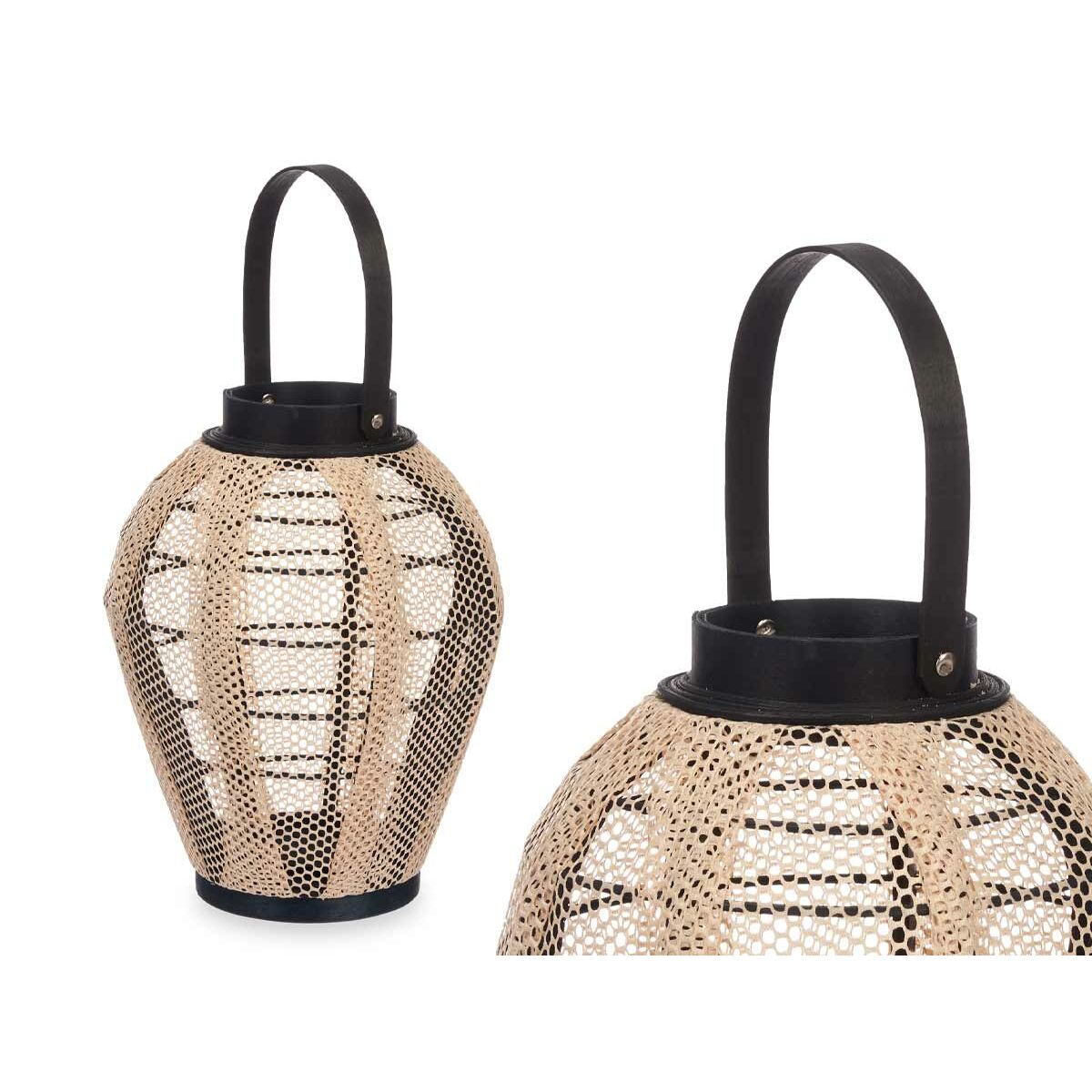 Kynttilälyhty musta-beige, puu & lasi, 25×30×25 cm, 2 kpl, sisä/ulko