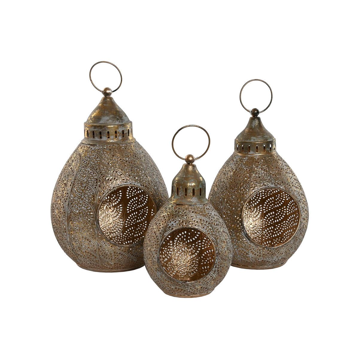 Kynttilälyhtysetti 3 kpl kultattu metallinen, arabialainen design 23×23×34 cm