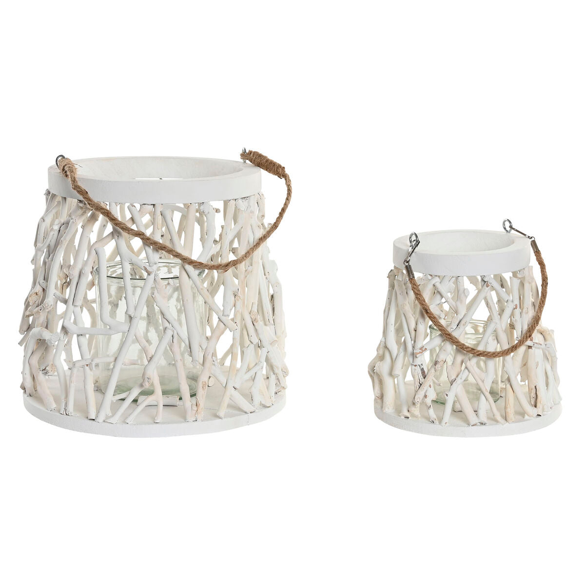 Kynttilänjalka valkoinen puu & kristalli 35×35×32 cm, 2 kpl, shabby chic