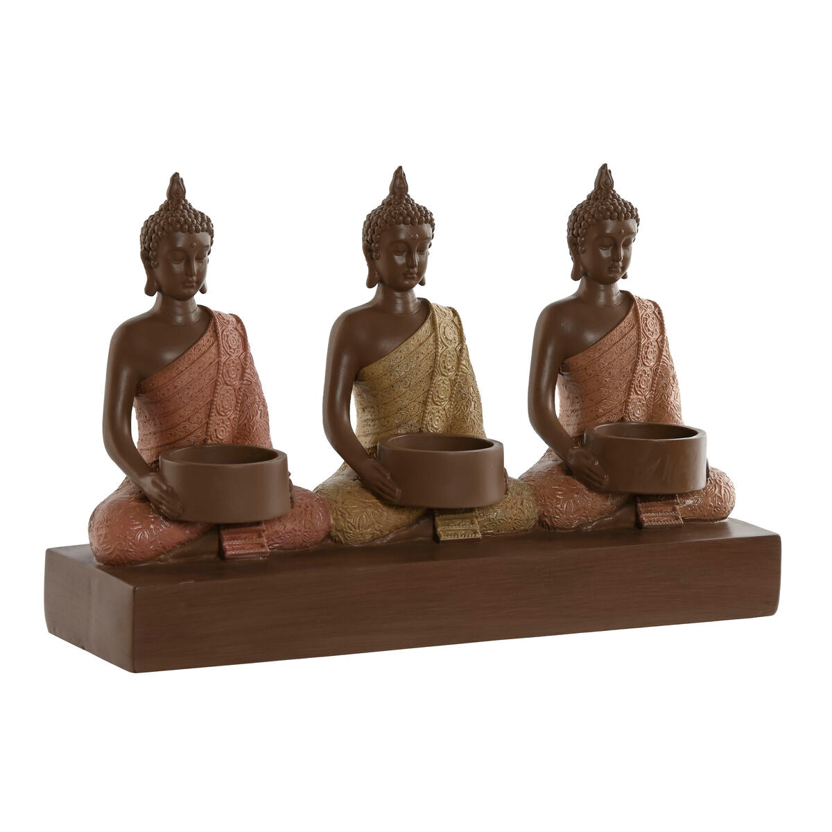 Kynttilänjalka buddha kolmelle kynttilälle, hartsi, ruskea oranssi koralli lime – hyllykoriste kynttilänjalka kolmelle – k…