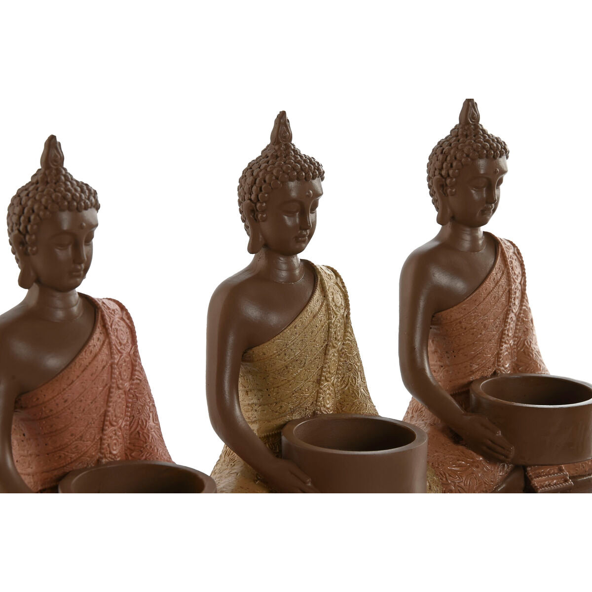 Kynttilänjalka buddha kolmelle kynttilälle, hartsi, ruskea oranssi koralli lime – meditaatio somiste buddha kynttilänjalka…
