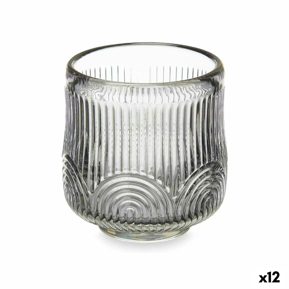 Kynttilänjalka kristalli harmaa, raidallinen 7,5 x 7,8 x 7,5 cm, 12 kpl