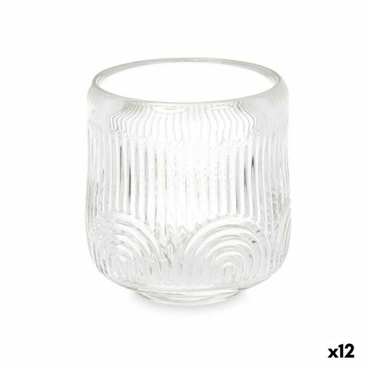 Kynttilänjalka kristalli, raidallinen läpinäkyvä 9 x 9,5 x 9 cm, 12 kpl