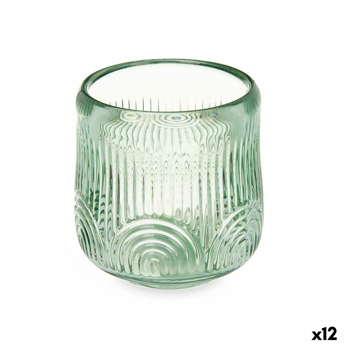 Kynttilänjalka kristalli vihreä raidallinen 9 x 9,5 x 9 cm, sisustukseen 12 kpl