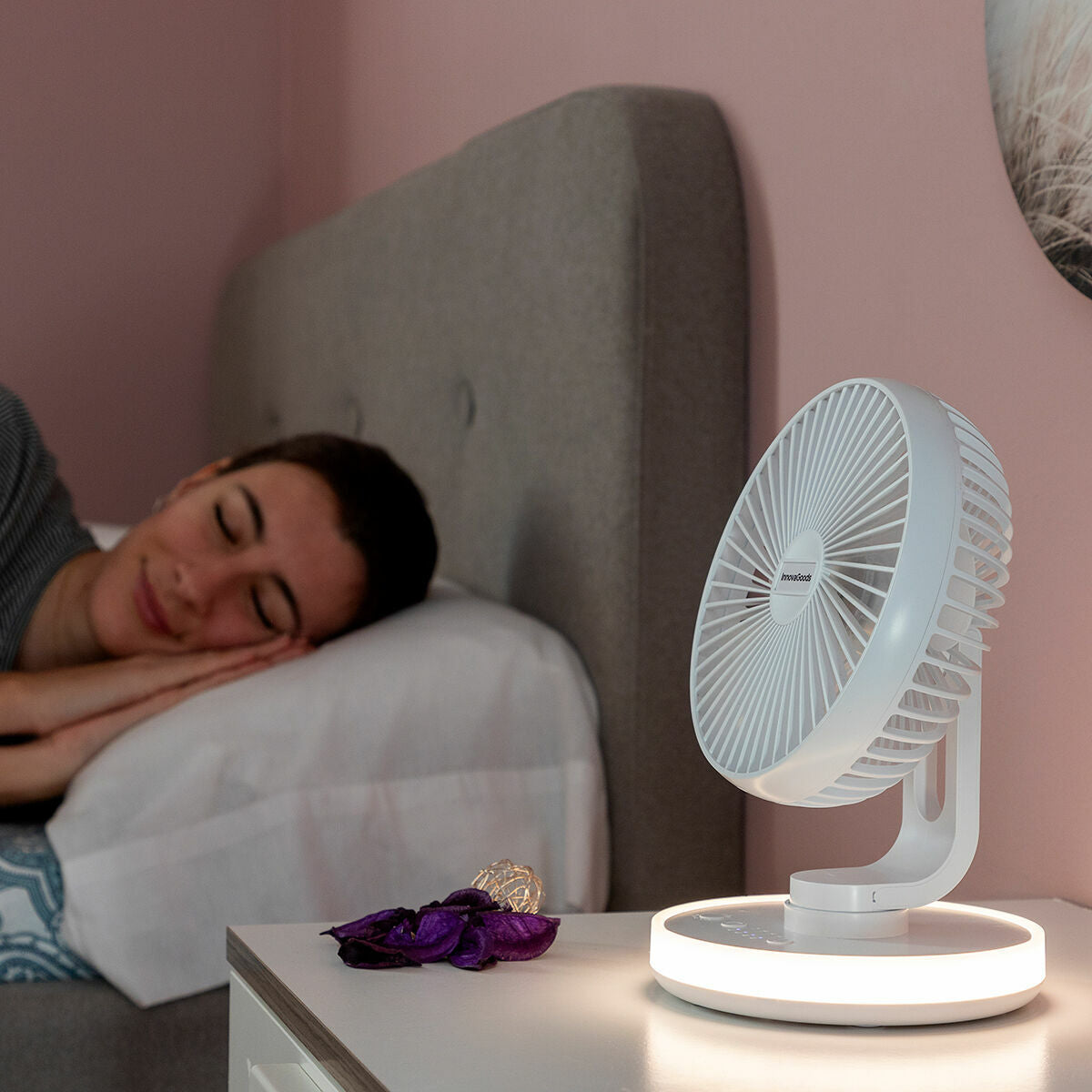 Ladattava pöytätuuletin, hiljainen LED-valolla 4000 mAh Ø6,6''