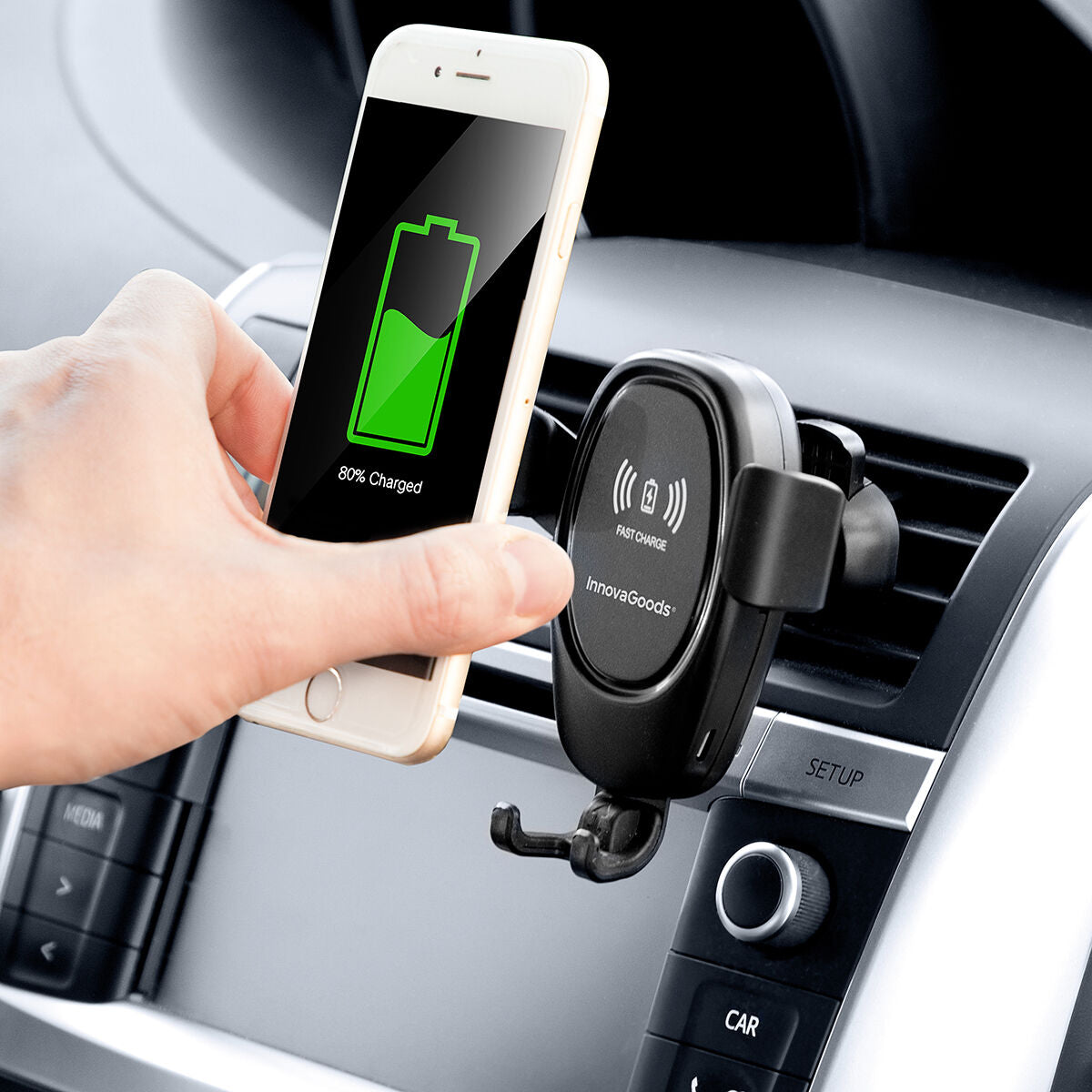 Langaton autolaturi 10 W & puhelinteline autoon, tuuletusritiläkiinnitys 360°