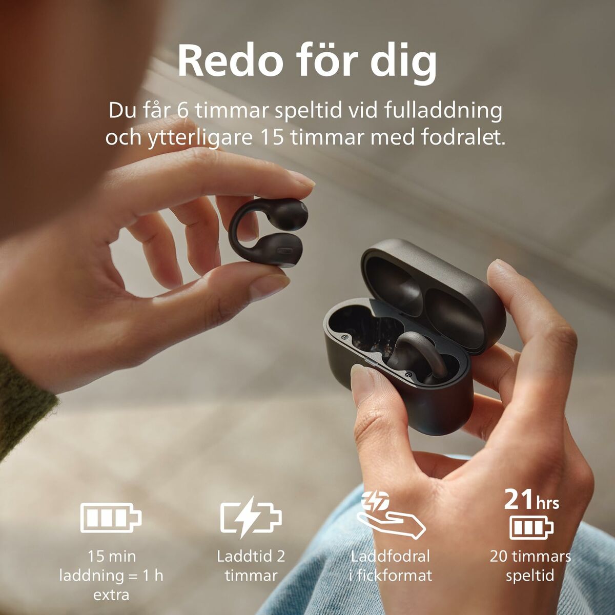 Langattomat Bluetooth-kuulokkeet TWS, mikrofonilla & USB-C, musta, IPX4, Philips