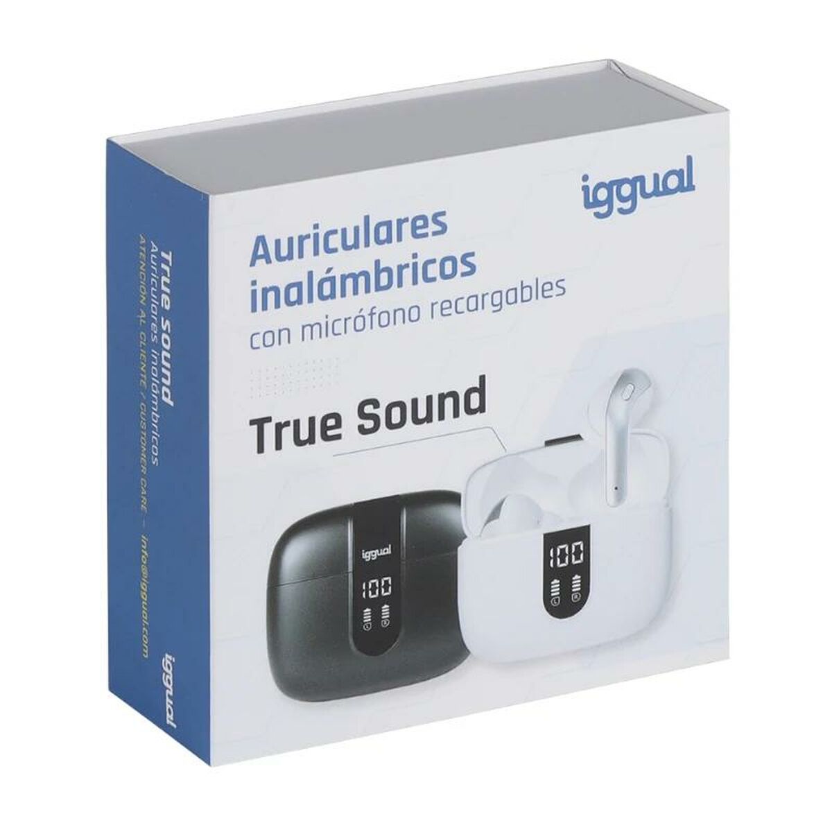 Langattomat in-ear Bluetooth-kuulokkeet, latauskotelo näytöllä valkoinen iggual