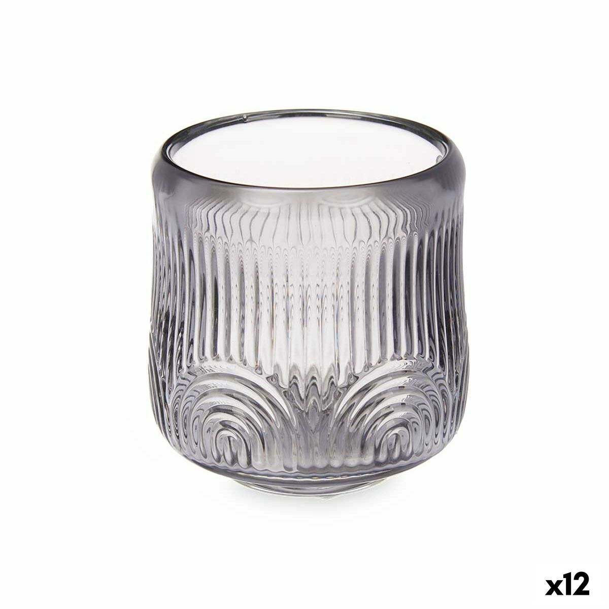 Kynttilänjalka lasi raidallinen harmaa 9 x 9,5 x 9 cm, 12 kpl, sisustukseen