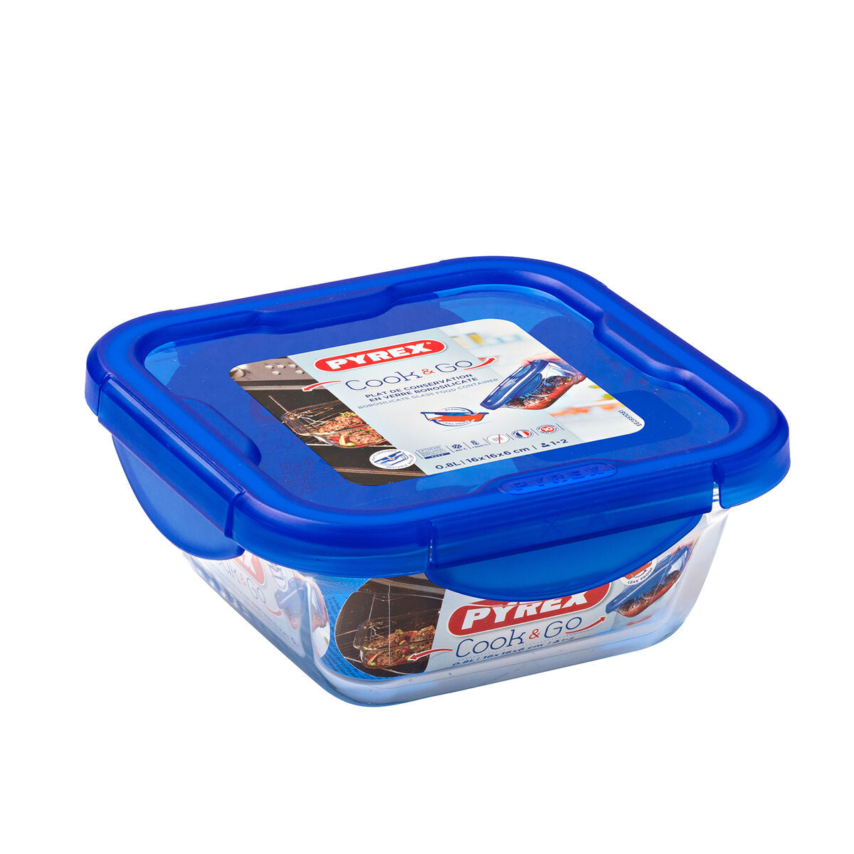 Lasinen eväsrasia 850 ml ilmatiivis, 16,7×16,7×7 cm, sininen (6 kpl) Pyrex