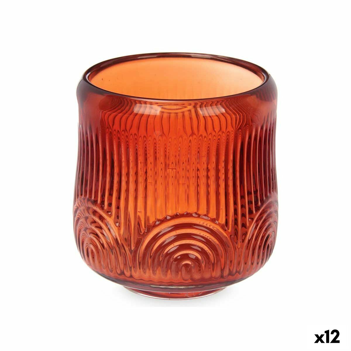 Kynttilänjalka lasinen oranssi raidallinen sisustukseen 9 x 9,5 x 9 cm, 12 kpl