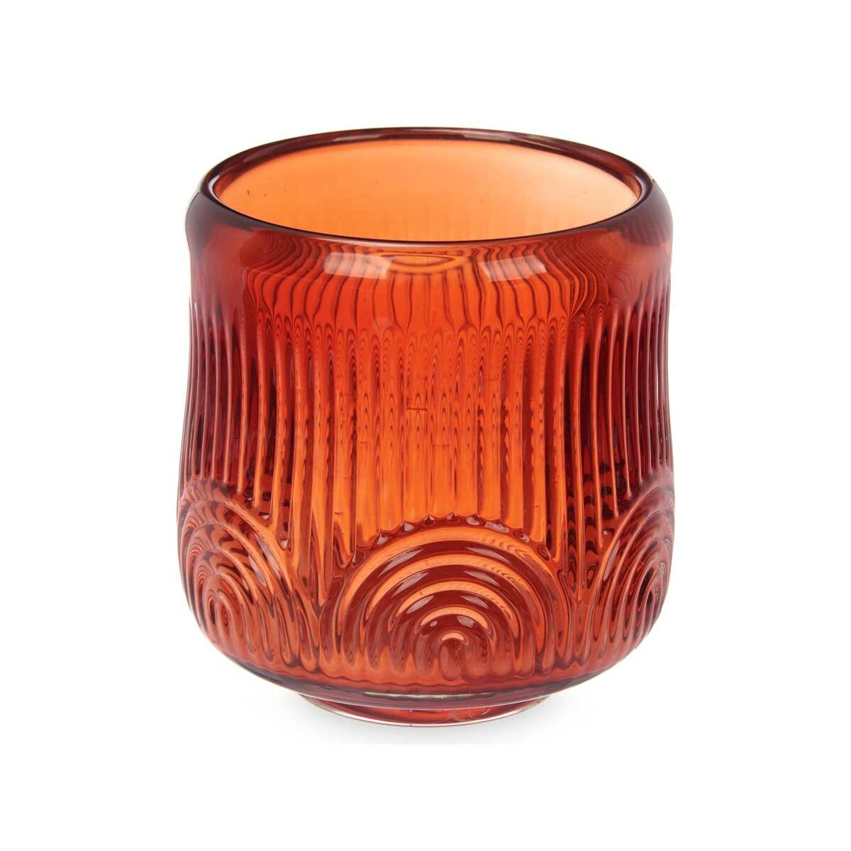 Kynttilänjalka lasinen oranssi raidallinen sisustukseen 9 x 9,5 x 9 cm, 12 kpl