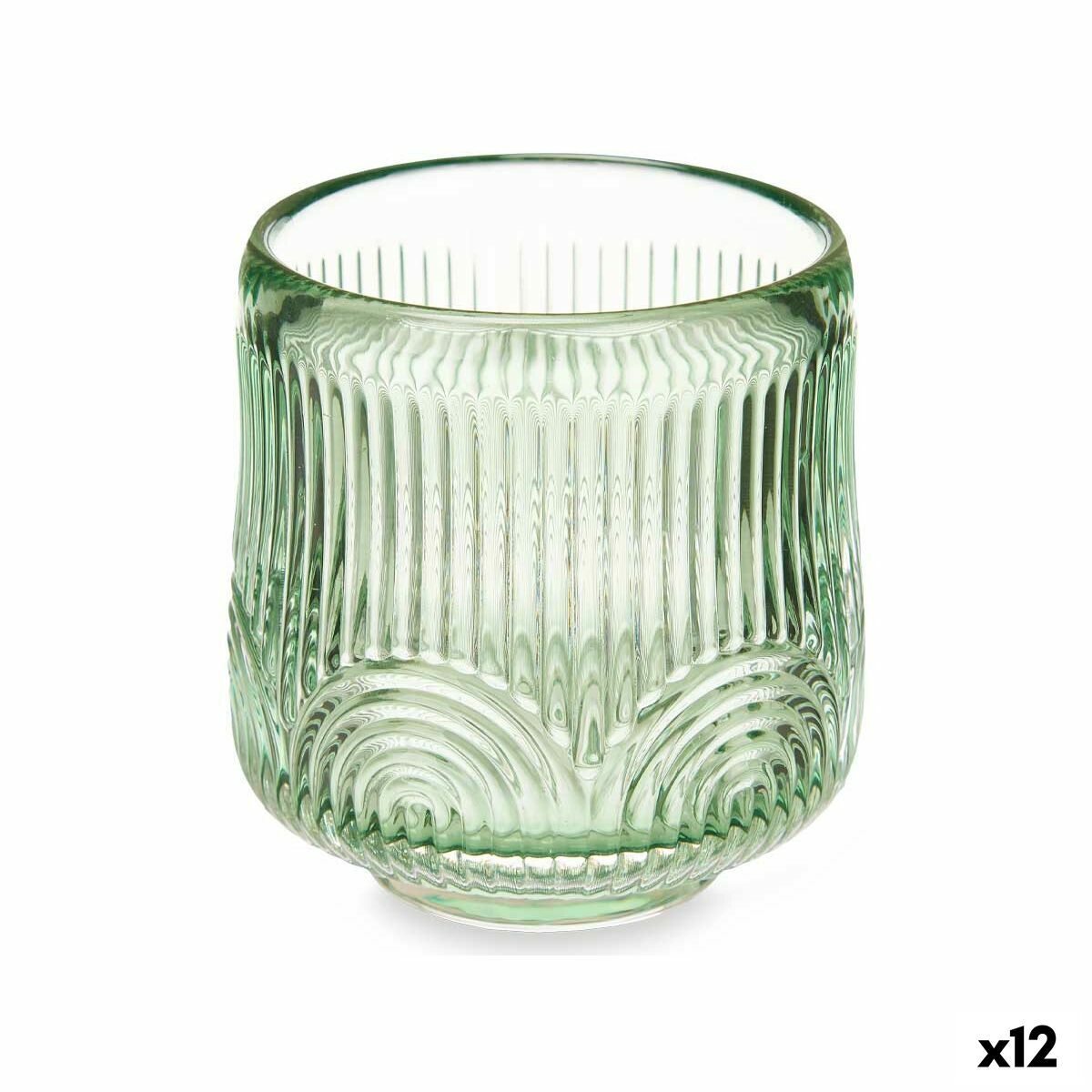 Lasinen kynttilänjalka raidallinen, vihreä kristalli 7,5 x 7,8 x 7,5 cm, 12 kpl