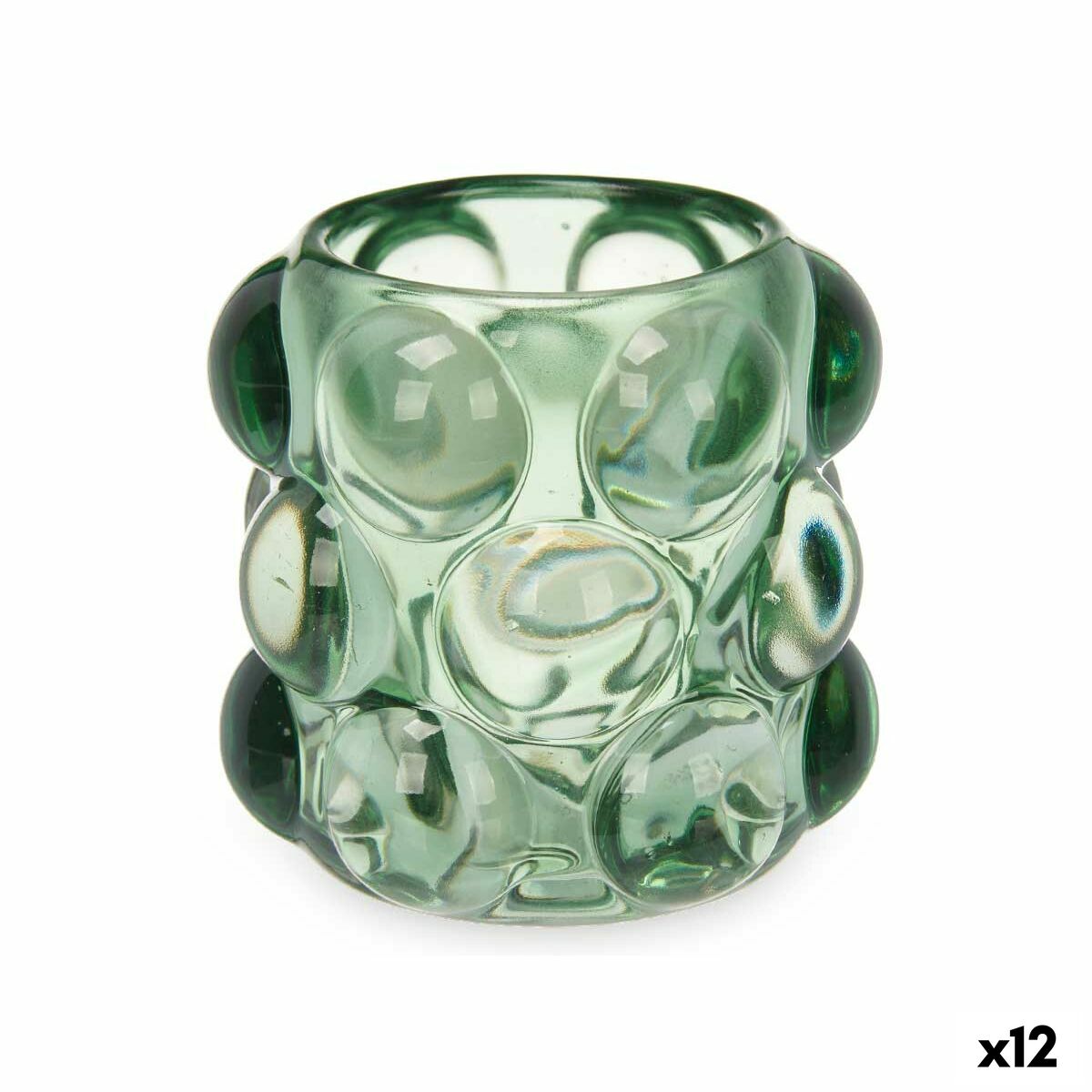 Kynttilänjalka lasinen vihreä kristalli mikrohelmet 8,4×9×8,4 cm, 12 kpl
