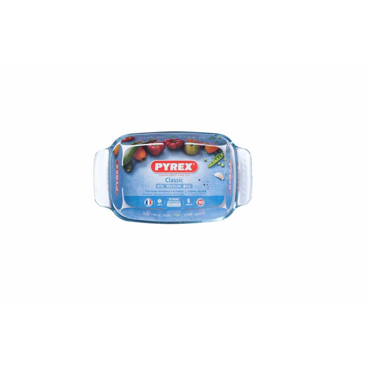 Lasinen uunivuoka 22 x 13 x 5 cm, suorakaide uuniin ja pakastimeen - Pyrex