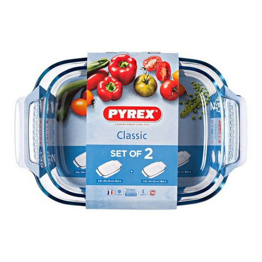 Lasinen uunivuokasetti uuniin & pakastimeen 2-osainen 39×25 & 35×23 cm, Pyrex