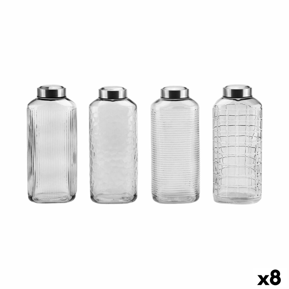 Lasipullo 1,8 l 8 kpl, teräskannella - säilytyspullo keittiöön & kaappiin