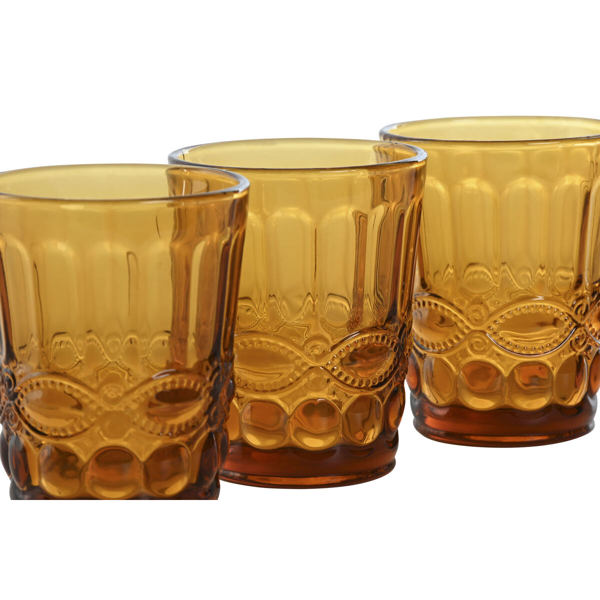 Lasisetti 6 kpl, meripihkanväriset kristallilasit 240 ml, kohokuvio, pöytään