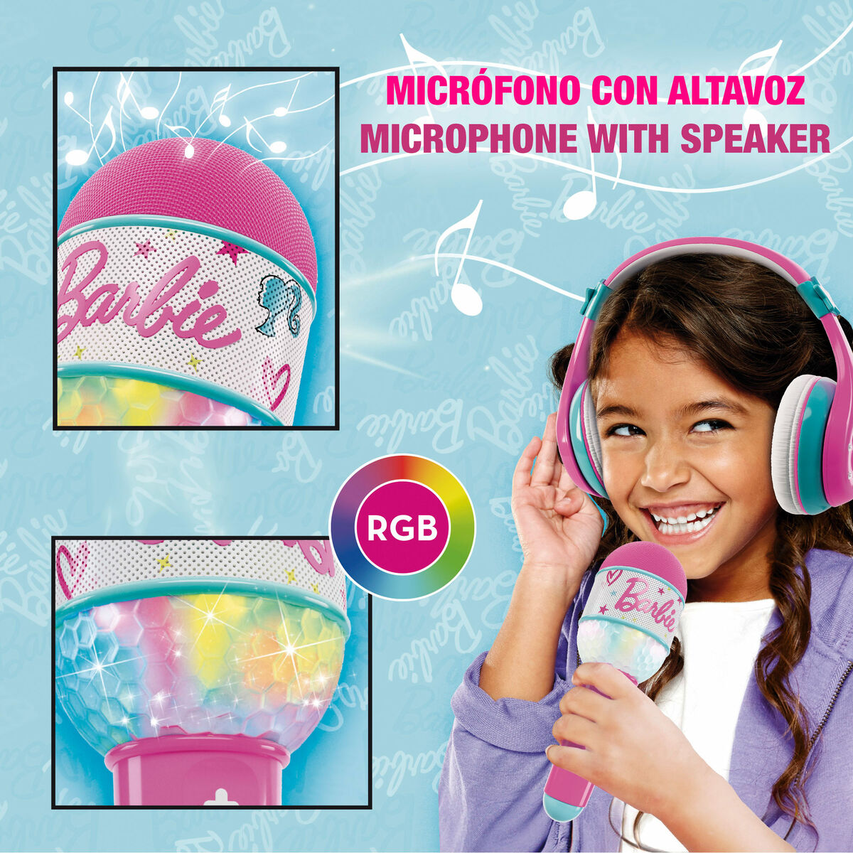 Lasten Bluetooth-kuulokkeet LED-valoilla & mikrofoni-kaiuttimella, Barbie