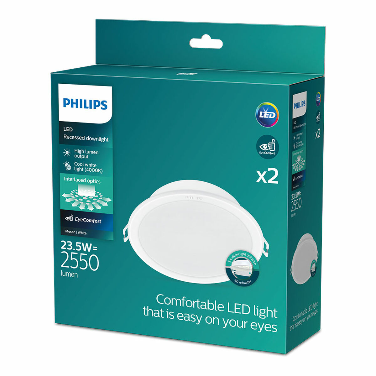 LED-alasvalo 23,5 W 2550 lm 4000 K valkoinen upotettava Ø21,5 cm, 2 kpl