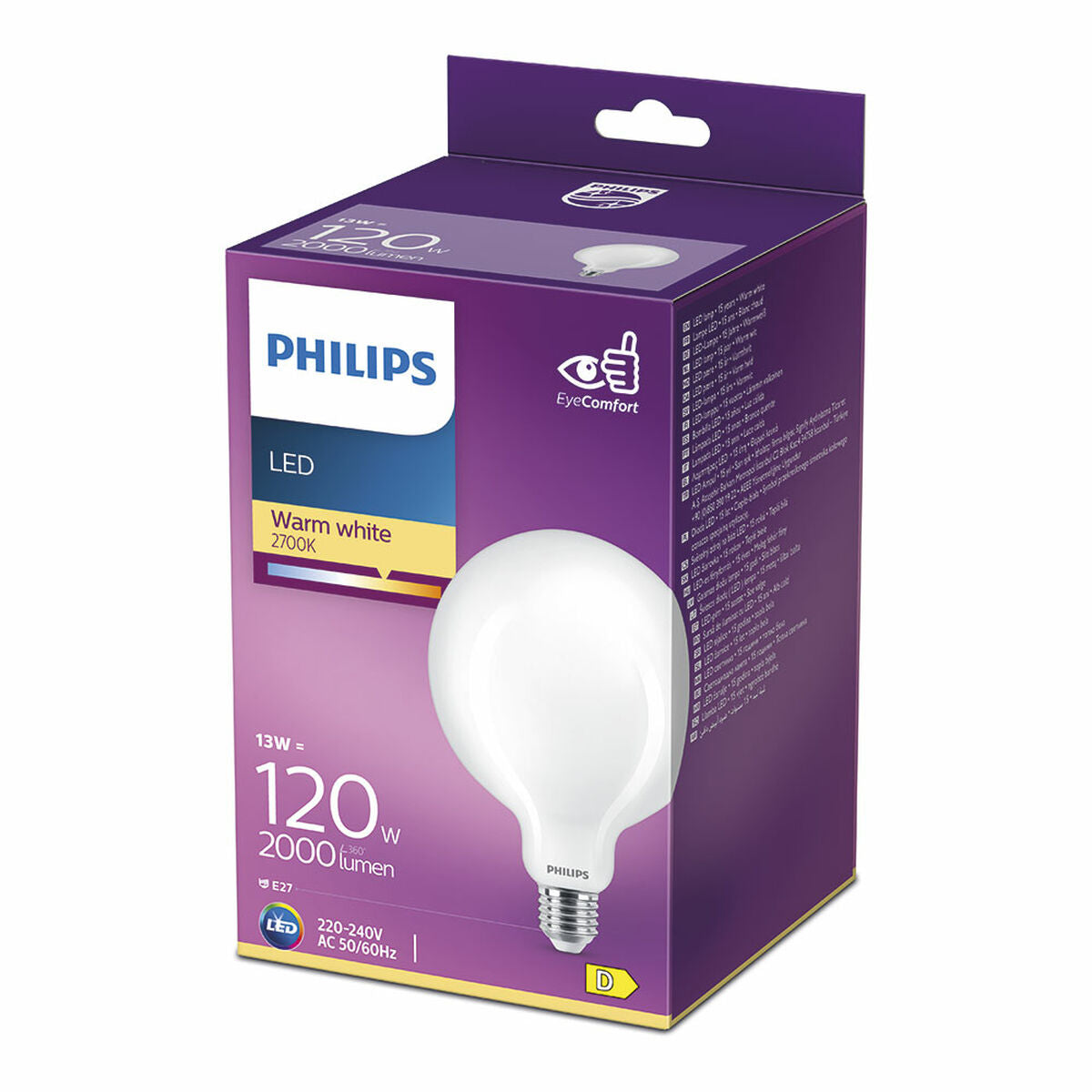LED-lamppu E27 13 W 2000 lm 2700 K lämminvalo, valkoinen, 12,4×17,7 cm sisälle