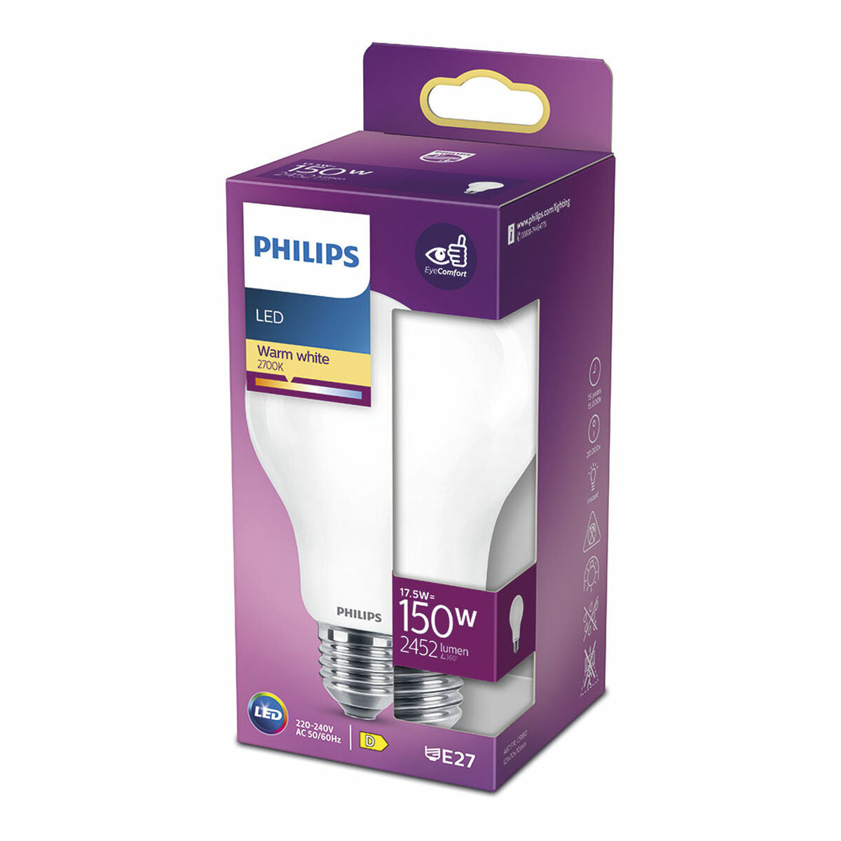 LED-lamppu E27 17,5 W 2452 lm 2700 K lämmin valo, D-luokka, 7,5×12,1 cm 15000 h