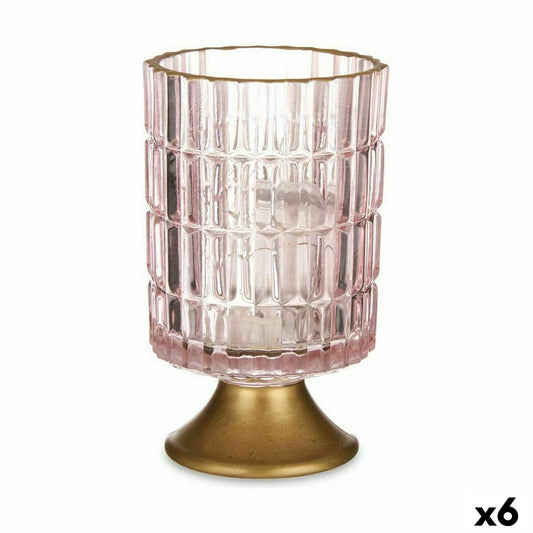 LED-lyhty pinkki lasi kullattu jalka paristokäyttö, 6 kpl, 12 LED, 10,7x18x10,7
