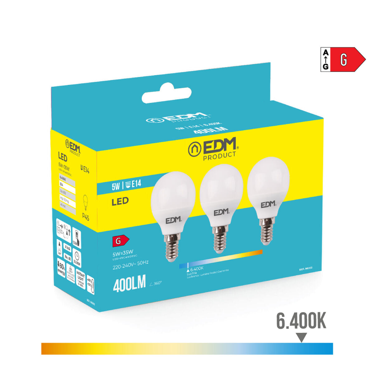 LED-polttimo E14 5W 400 lm 6400K, 3 kpl, Ø4,5×8 cm, 25000 h