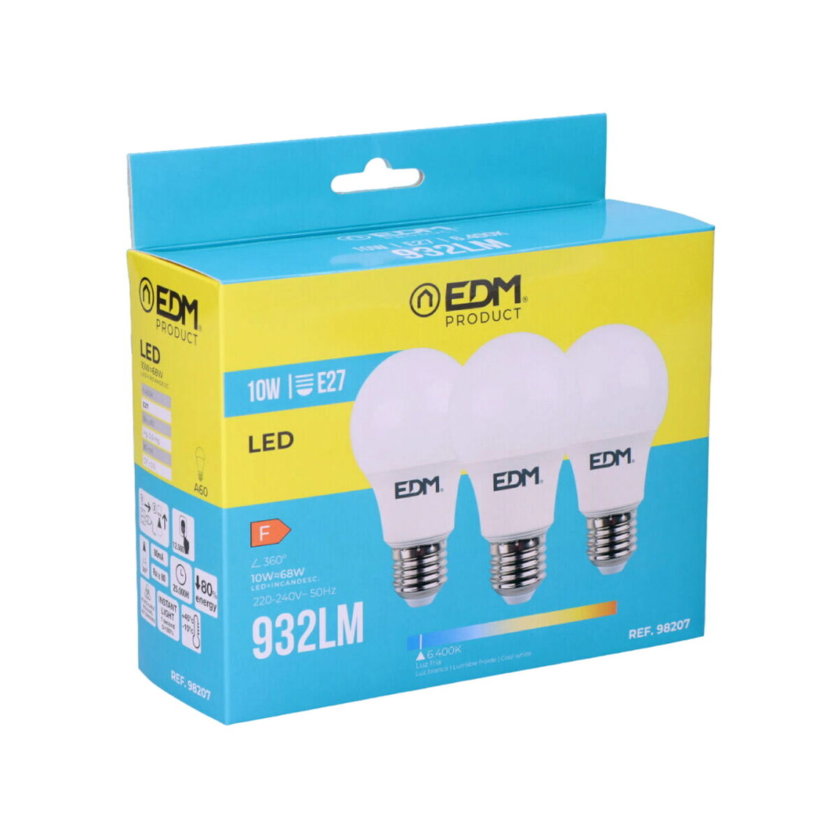 LED-polttimo E27 10 W 6400 K 3 kpl, 810-932 lm, Ø 6 x 10,8 cm