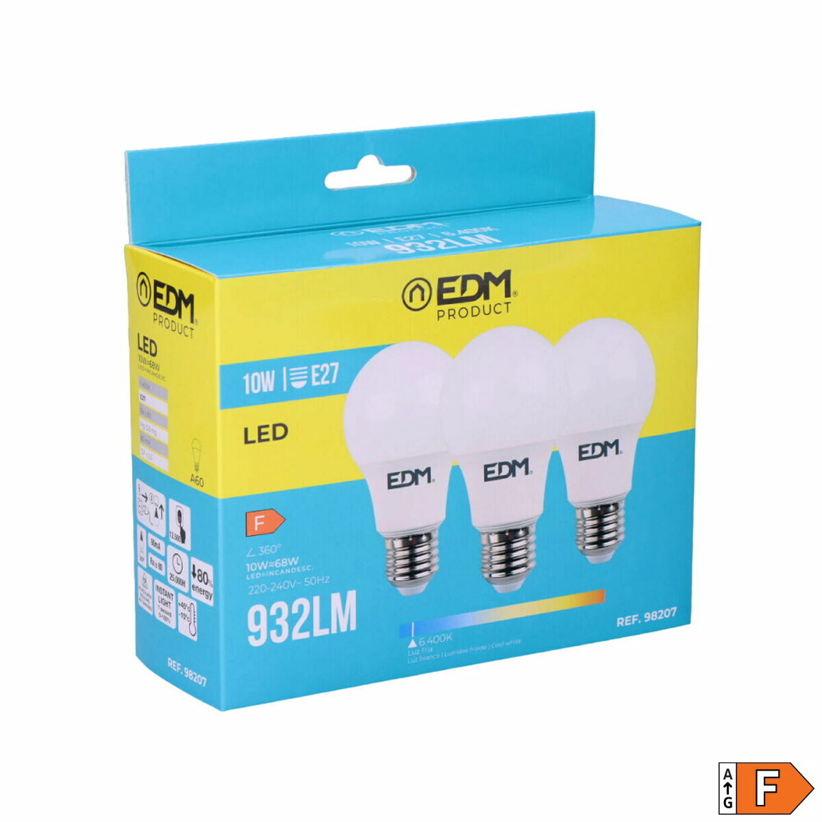 LED-polttimo E27 10 W 6400 K 3 kpl, 810-932 lm, Ø 6 x 10,8 cm