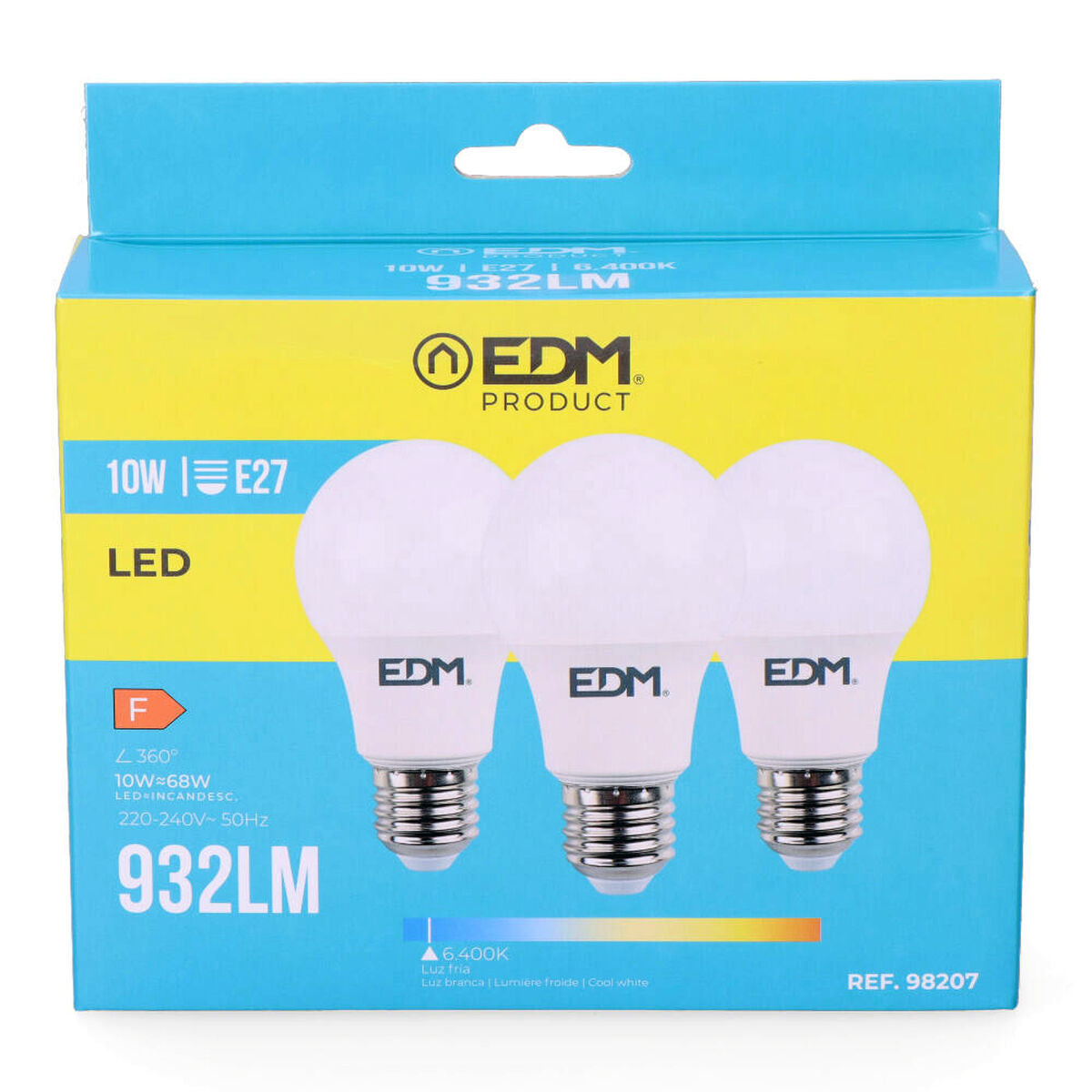 LED-polttimo E27 10 W 6400 K 3 kpl, 810-932 lm, Ø 6 x 10,8 cm