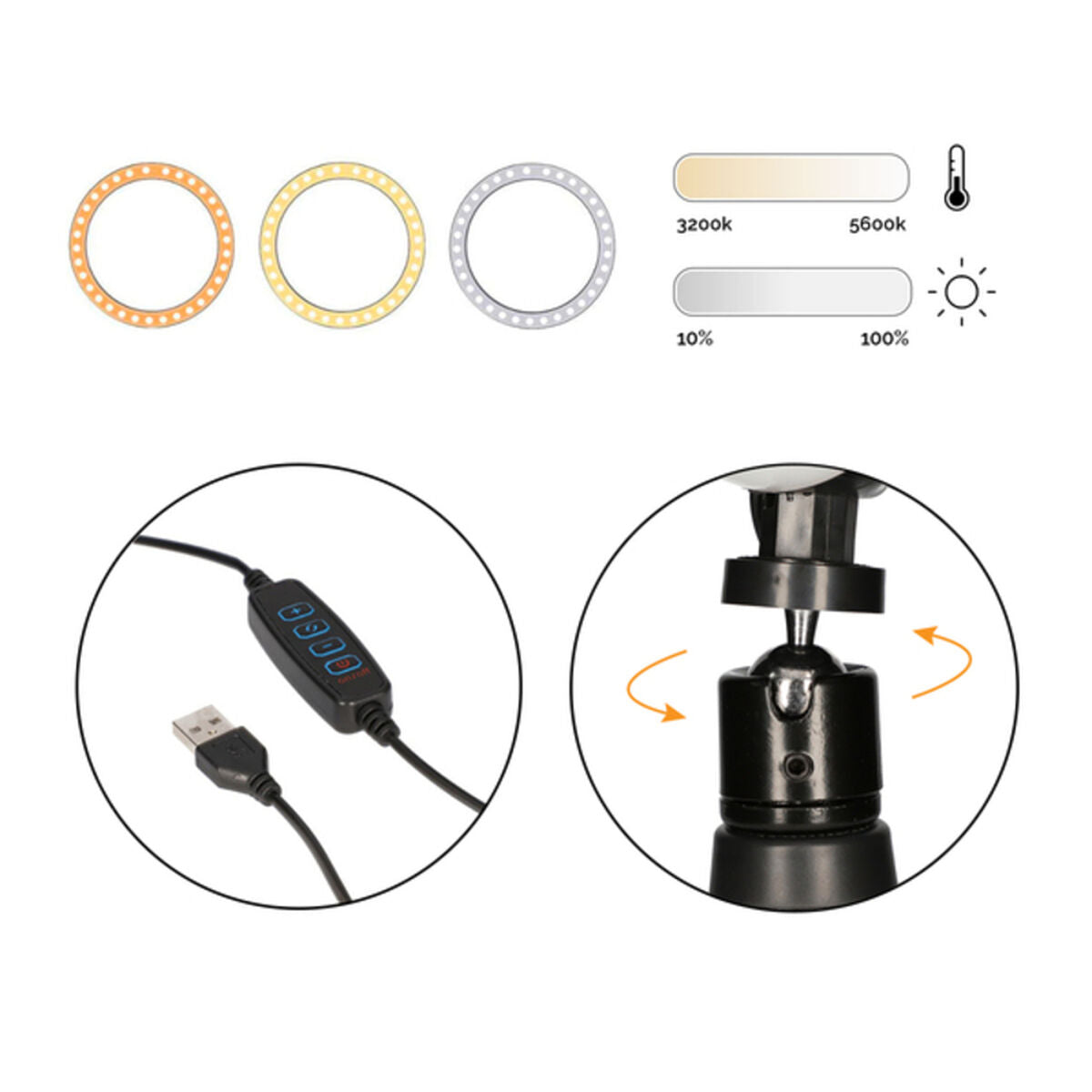 LED rengasvalo 14W kolmijalka, säädettävä 3000-5800K, älypuhelimille, Bluetooth