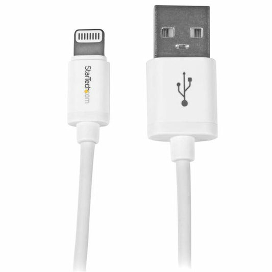Lightning-kaapeli USB-A 1 m, USB 2.0, valkoinen, suora liitin, PVC, niklattu