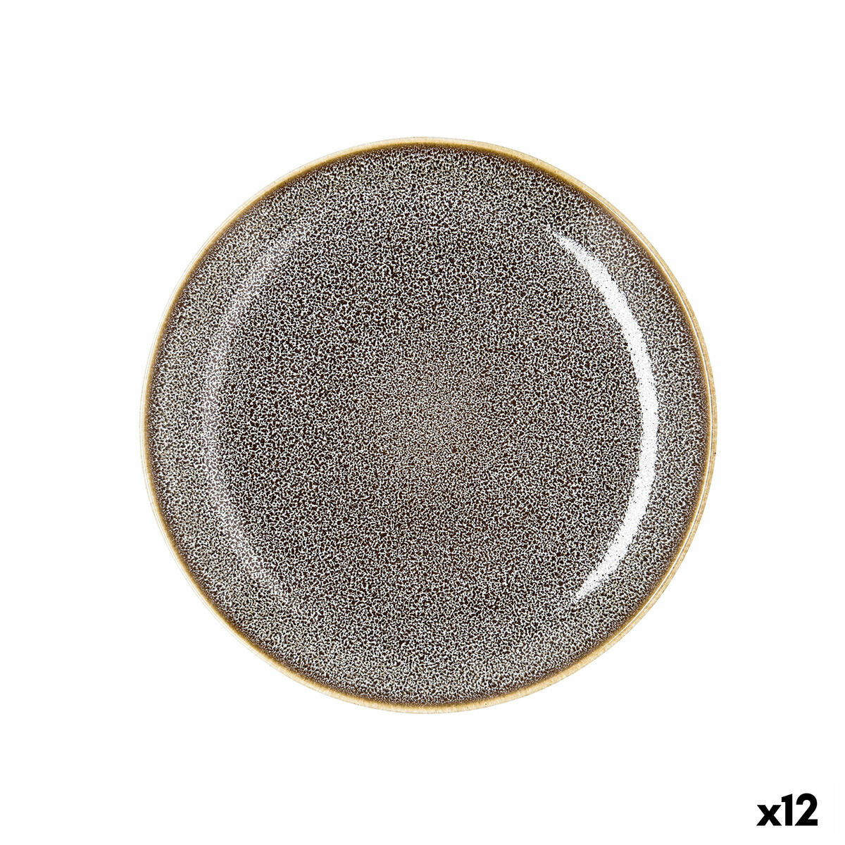 Litteä lautanen 21 cm, keramiikka ruskea pilkullinen, uuniin & mikro, 12 kpl