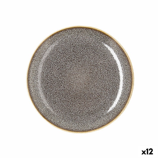 Litteä lautanen 21 cm, keramiikka ruskea pilkullinen, uuniin & mikro, 12 kpl
