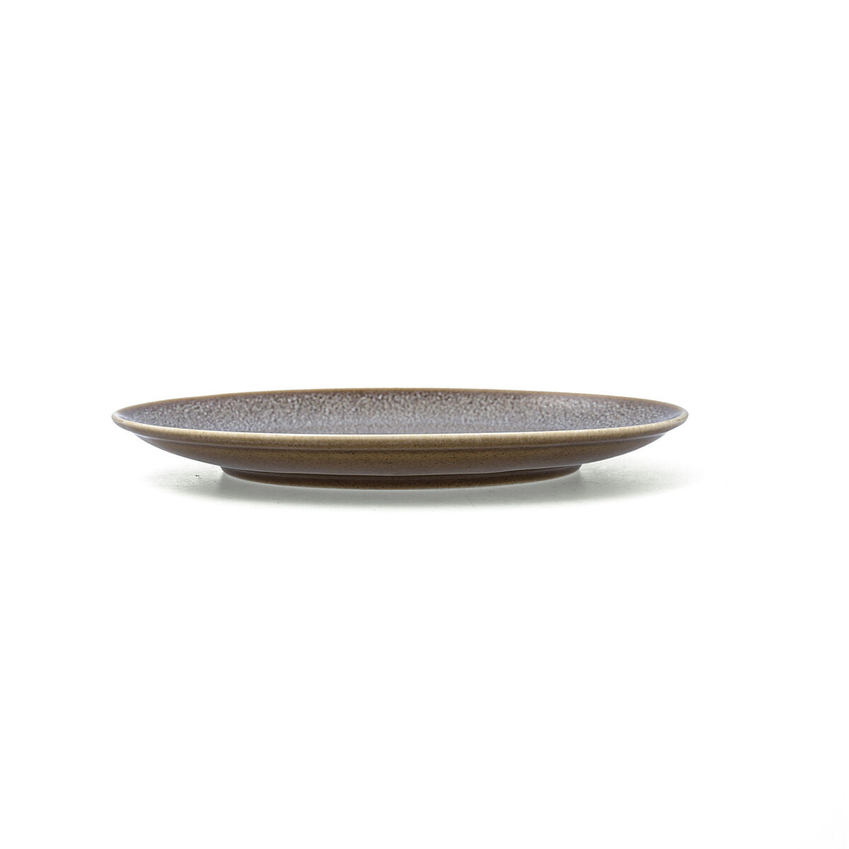 Litteä lautanen 21 cm, keramiikka ruskea pilkullinen, uuniin & mikro, 12 kpl