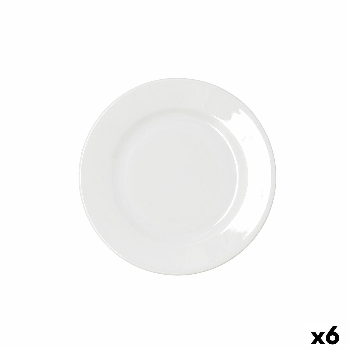 Litteä lautanen Ø 21 cm mikroaaltokestävä pinoitava, valkoinen keramiikka, 6 kpl