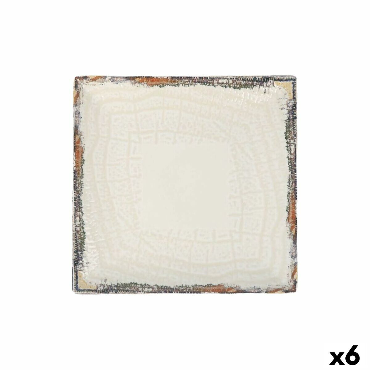 Litteä lautanen 24 x 24 x 2 cm, 6 kpl – kermanvalkoinen rustiikkireunus
