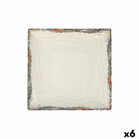 Litteä lautanen 24 x 24 x 2 cm, 6 kpl – kermanvalkoinen rustiikkireunus
