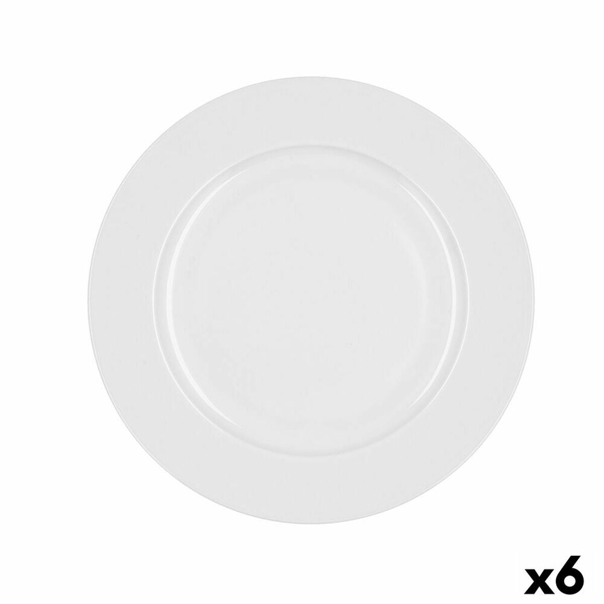 Litteä lautanen 25 cm, keramiikka, astianpesukoneen kestävä, 6 kpl, valkoinen