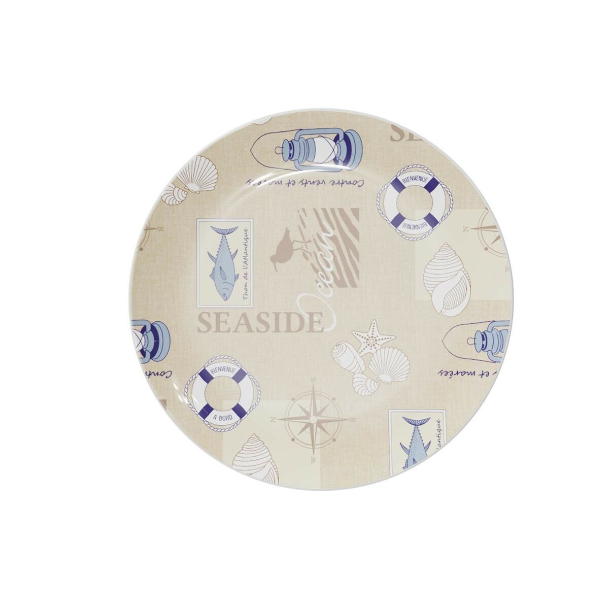 Litteä lautanen Ø 25 cm, astianpesukone- & mikroaaltosopiva, RPET Seaside-kuosi