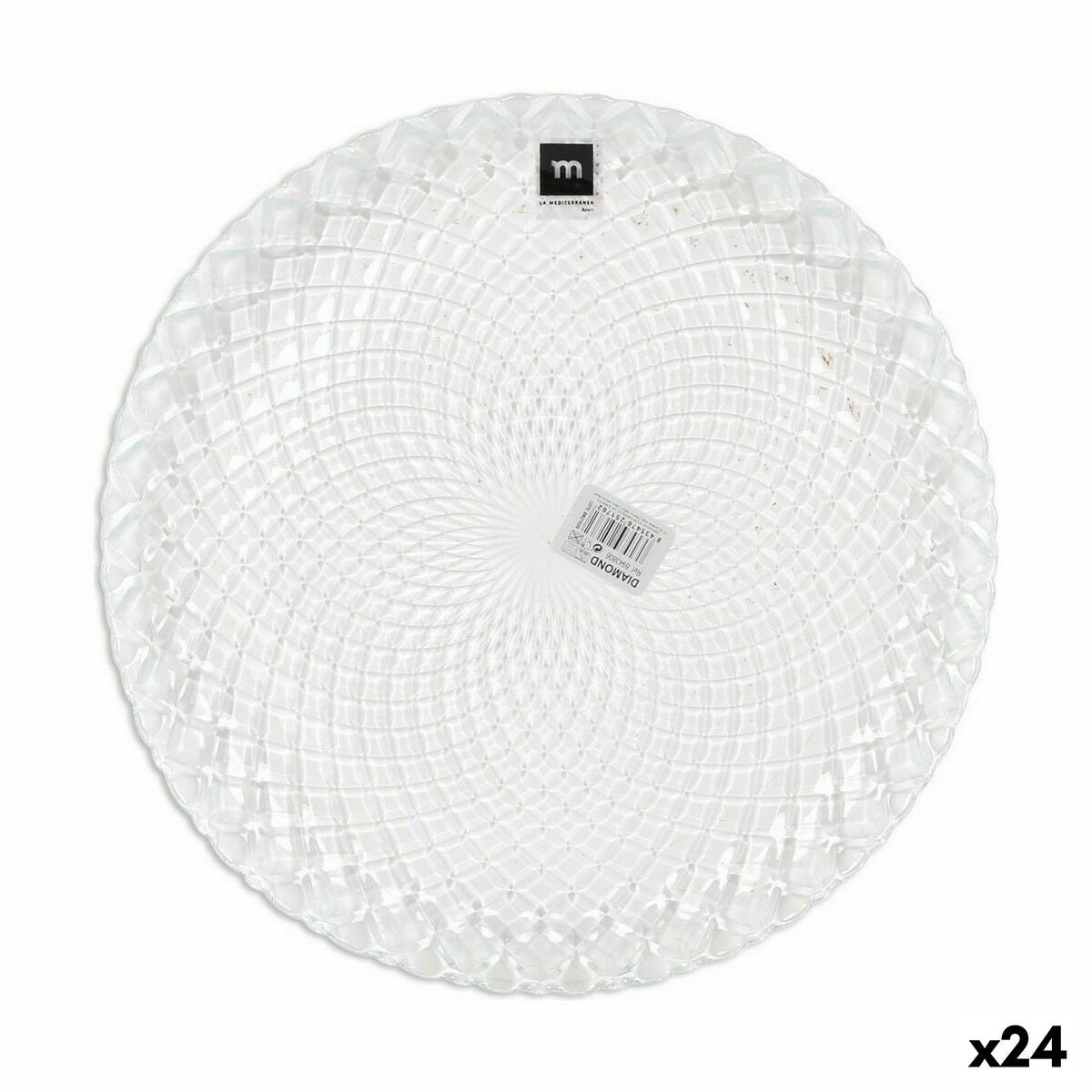 Litteä lautanen 27 cm, läpinäkyvä timanttikuvio, 24 kpl tarjoiluun