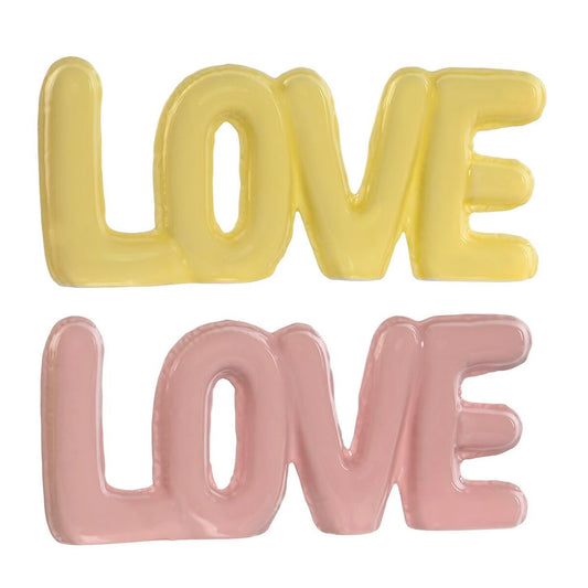 Koristehahmo LOVE dolomiitti 24×2,5×10 cm, keltainen & pinkki, 2 kpl, lasten
