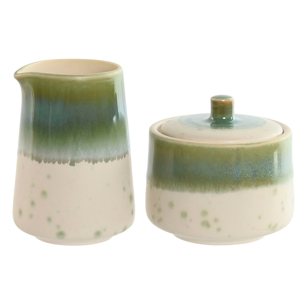 Maitokannu ja sokerikulho, posliini 250 ml, vihreä-valkoinen, 2 kpl, 9x9x8,4 cm
