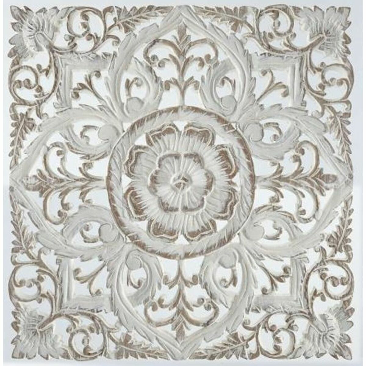 Seinäkoriste mandala valkoinen MDF puu 60 x 2 x 60 cm, kulutettu pinta
