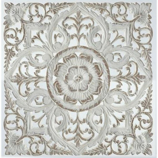 Seinäkoriste mandala valkoinen MDF puu 60 x 2 x 60 cm, kulutettu pinta
