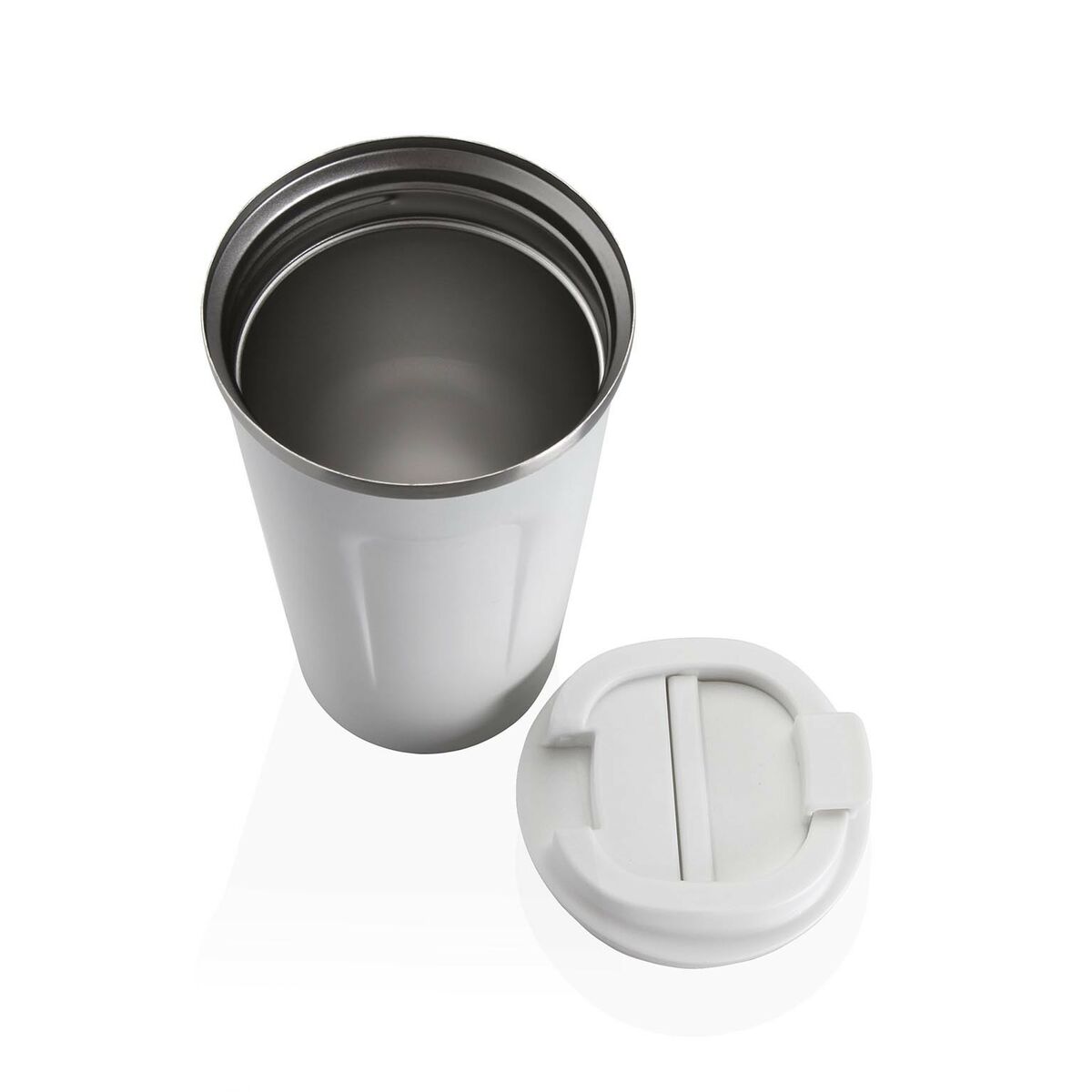 Matkamuki 510 ml, kannella - valkoinen kahvimuki & teekuppi, teräs & polypropeeni
