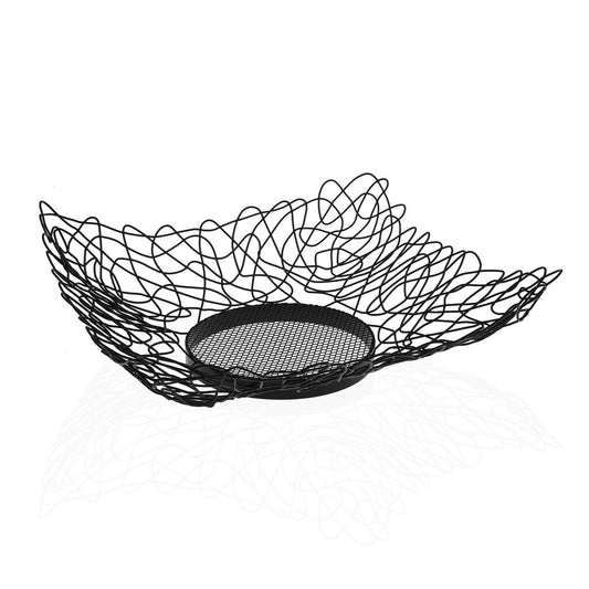 Hedelmäkulho metallinen musta 29 x 10 x 29 cm, avoin koristekulho keittiöön
