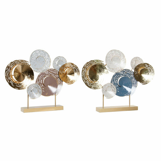 Metallinen koristehahmo abstrakti 2 kpl sininen & kulta, moderni 65 x 9 x 51 cm
