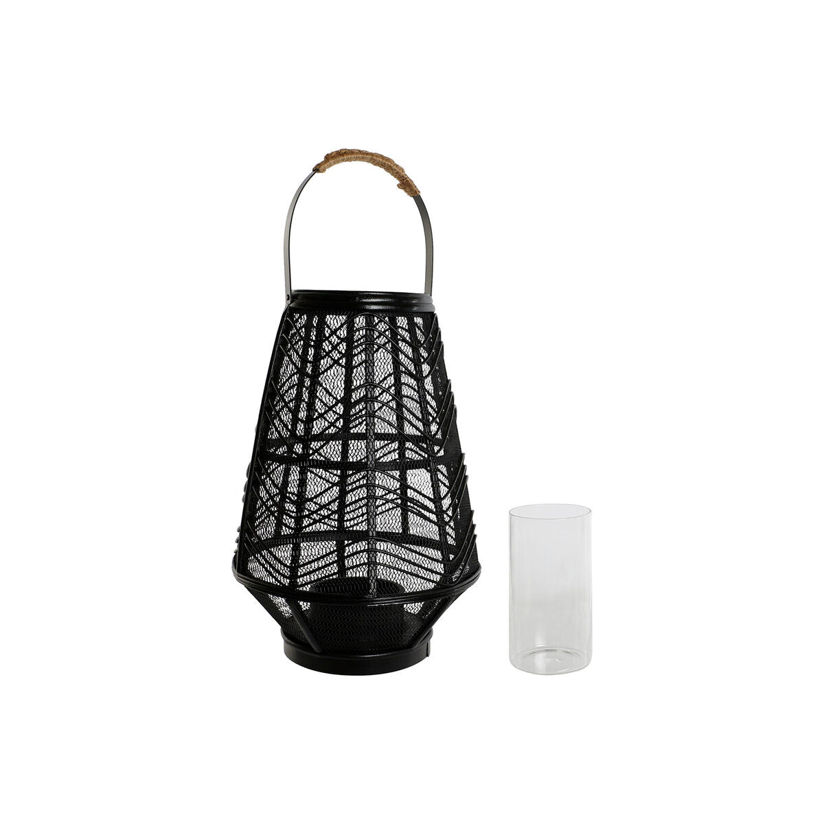 Metallinen kynttilänjalka musta, 27,5 x 27,5 x 40 cm, kolonial-tyyli juuttikahvalla